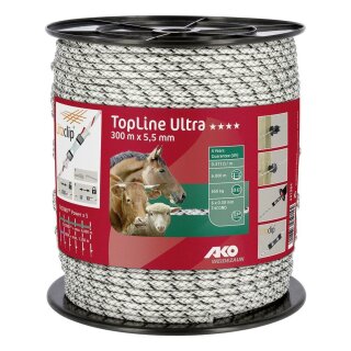 AKO TopLine Ultra Weidezaunseil geflochten, 5,5mm, 300m, schwarz/weiß