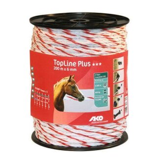 AKO Weidezaunseil Topline Plus TriCond 6mm - 400m Rolle weiß/rot