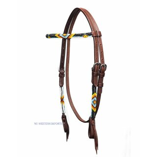 Beaded Headstall Thunderbird Dark oiled - Westerntrense - Kopfstück - mit Perlen verziert