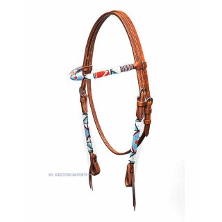 Beaded Harness Headstall Red-Blue-White - Westerntrense - Kopfstück - mit Perlen verziert