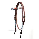 Beaded Harness Headstall dark oiled - Red-Blue-White -...