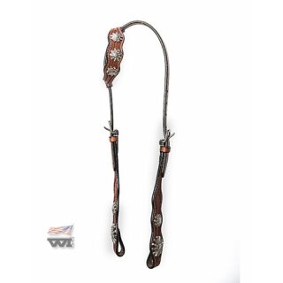 Einohrtrense - Einohr-Kopfstück - Westerntrense - One Ear Show Headstall, Russet - mit Silbernen Conchos