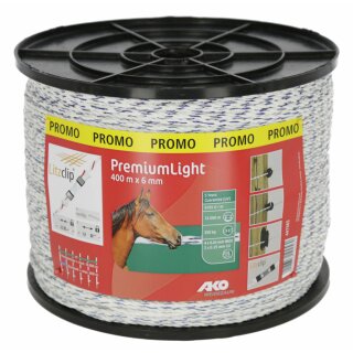 AKO Premium Light Weidezaunseil, 6mm, 400m, weiß/blau