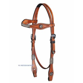Westerntrense Kaltblut Kopfstück Tooled w. Antique Buckles