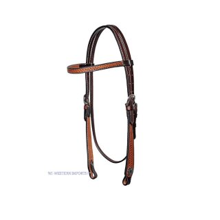 Westerntrense Kaltblut Kopfstück Two Tone Headstall Basket Tooled XL Size