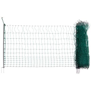 AKO Geflügelnetz - Hühnernetz - Hühnerzaun - Geflügelzaun - PROMO - 122cm, elektrifizierbar - mit Premiumpfählen - 25m, Doppelspitze